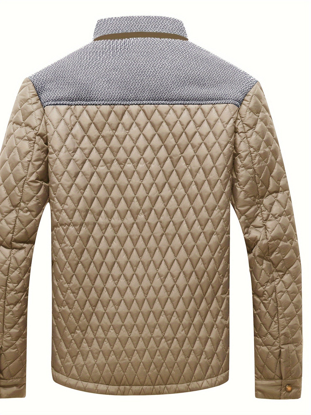 Anders quilted stand collar jacket in khaki, back view showing quilted pattern