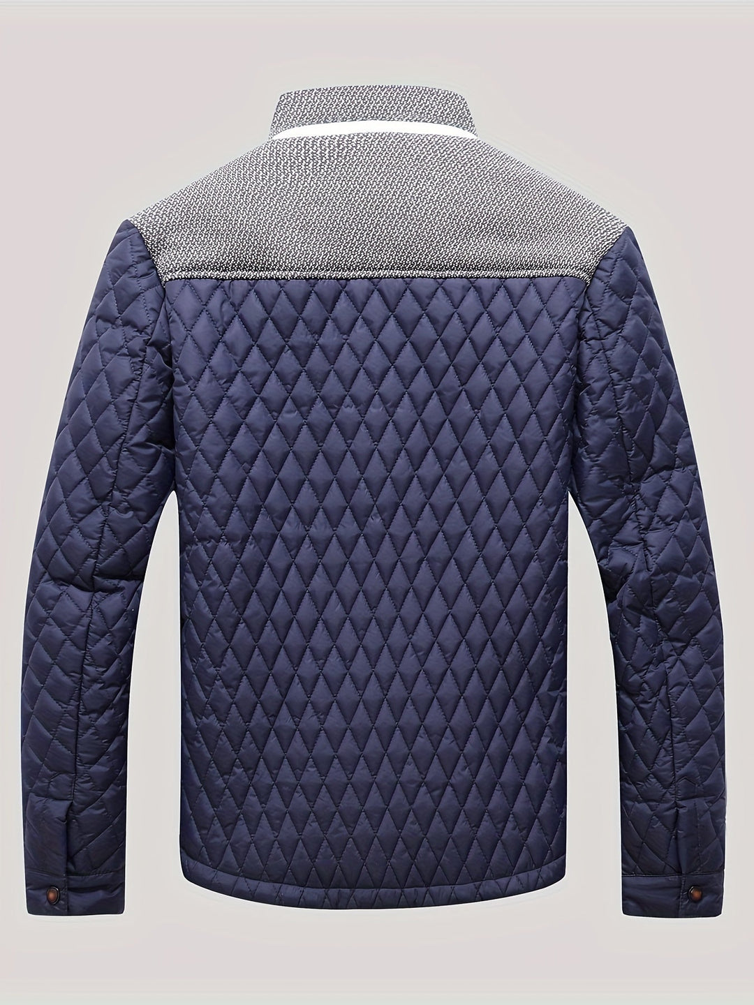 Anders quilted stand collar jacket in navy, back view showing quilted pattern