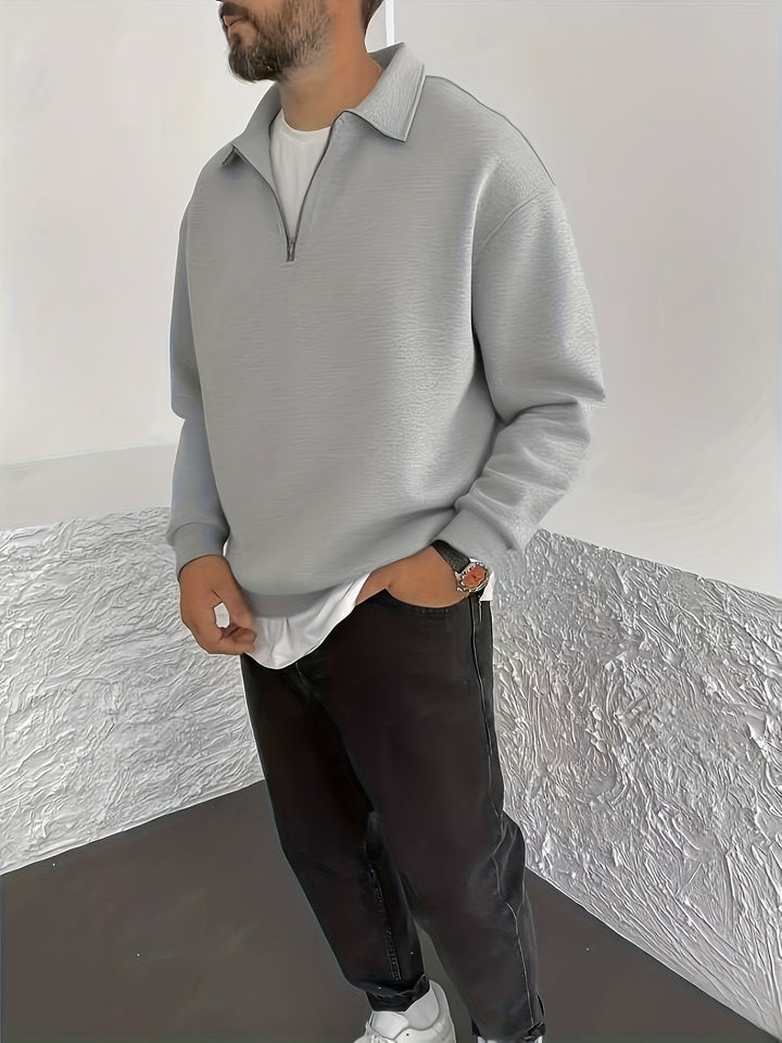 Barrett light grey quarter-zip sweatshirt, back view