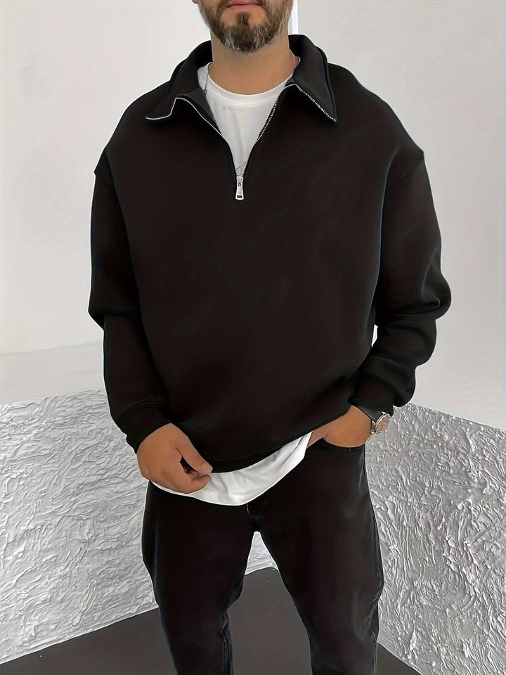 Barrett black quarter-zip sweatshirt, front view close up