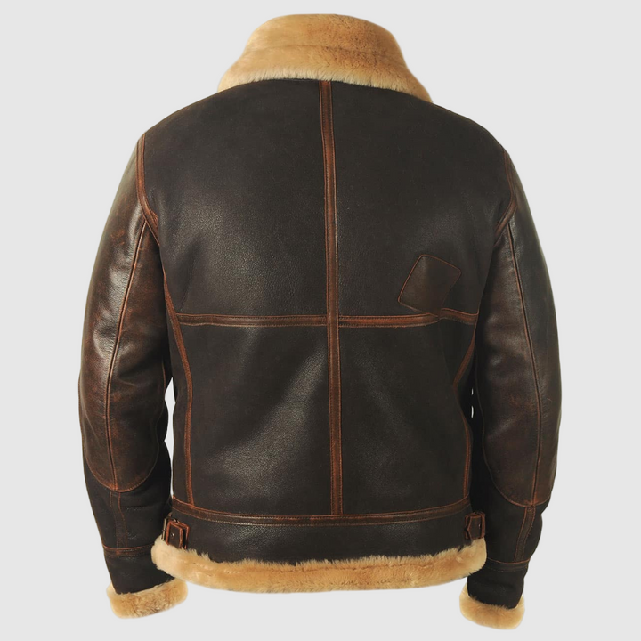 Beckett aviator jacket back view showing seam details and collar
