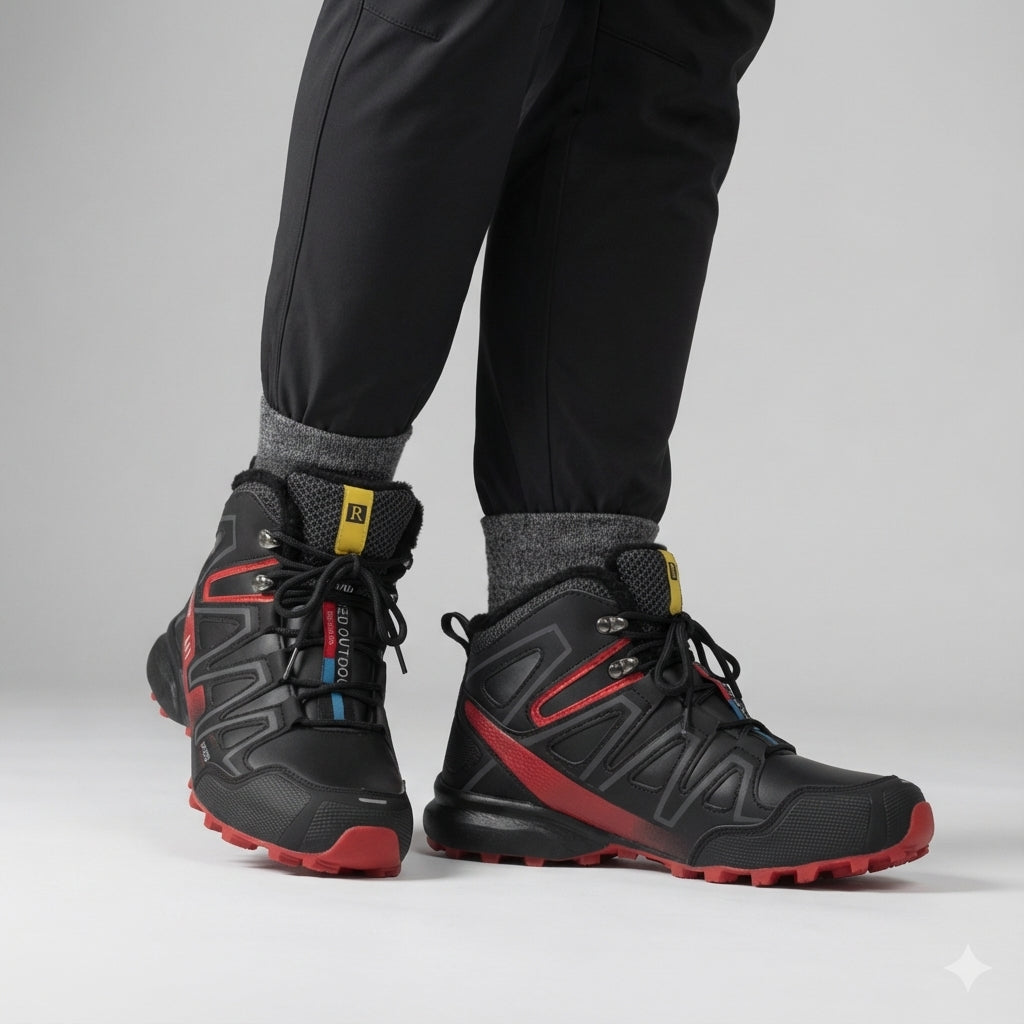 Bennett waterproof hiking boots worn on model, side view in motion