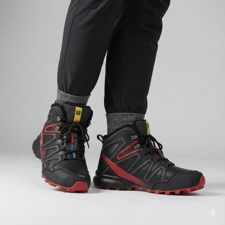 Bennett waterproof hiking boots worn on model, side view in motion