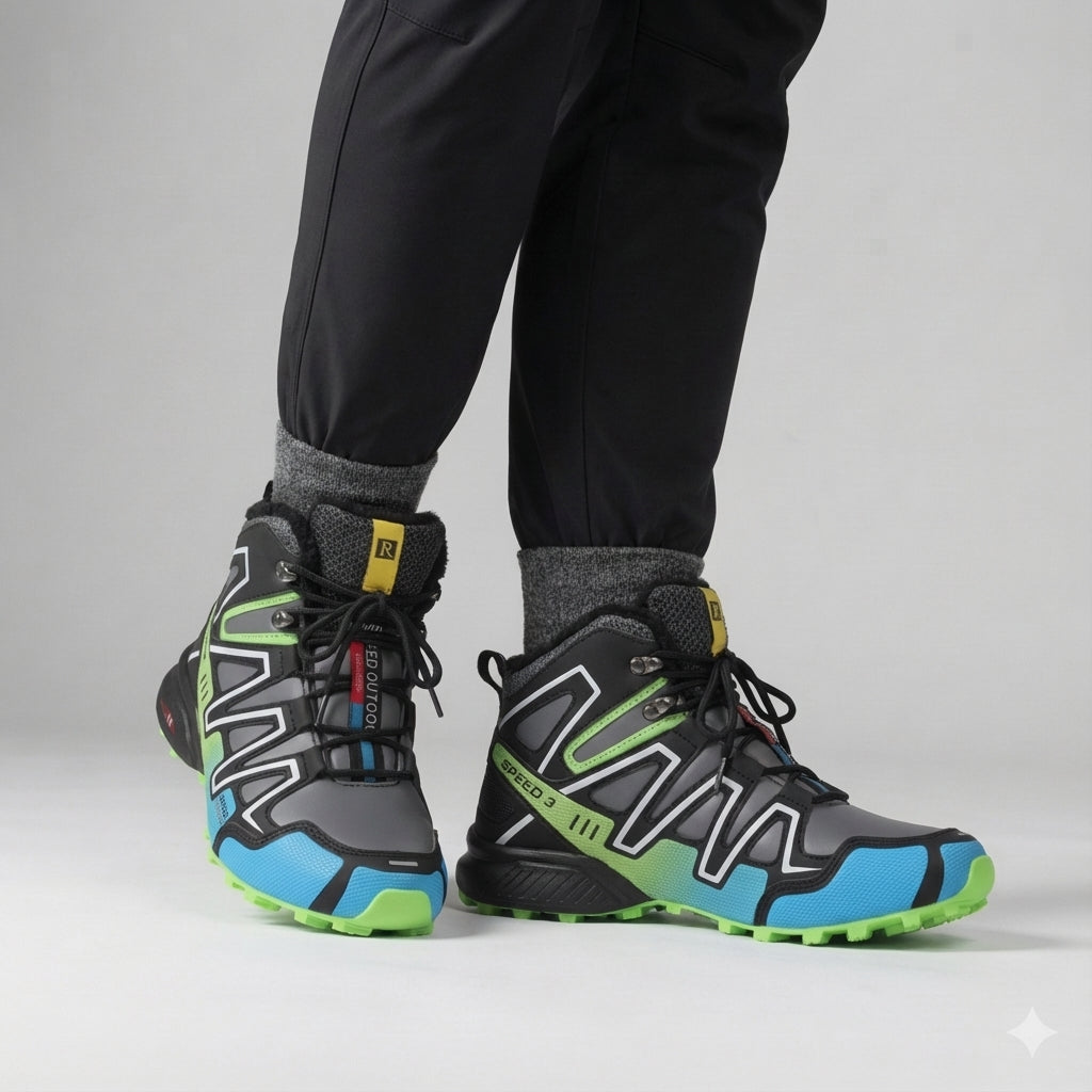 Bennett waterproof hiking boots in green colorway, side view