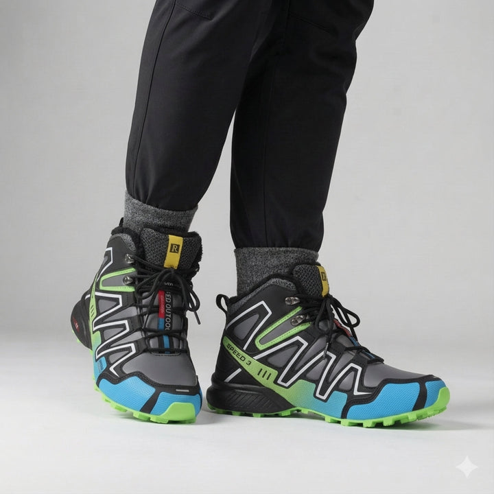 Bennett waterproof hiking boots in green colorway, side view