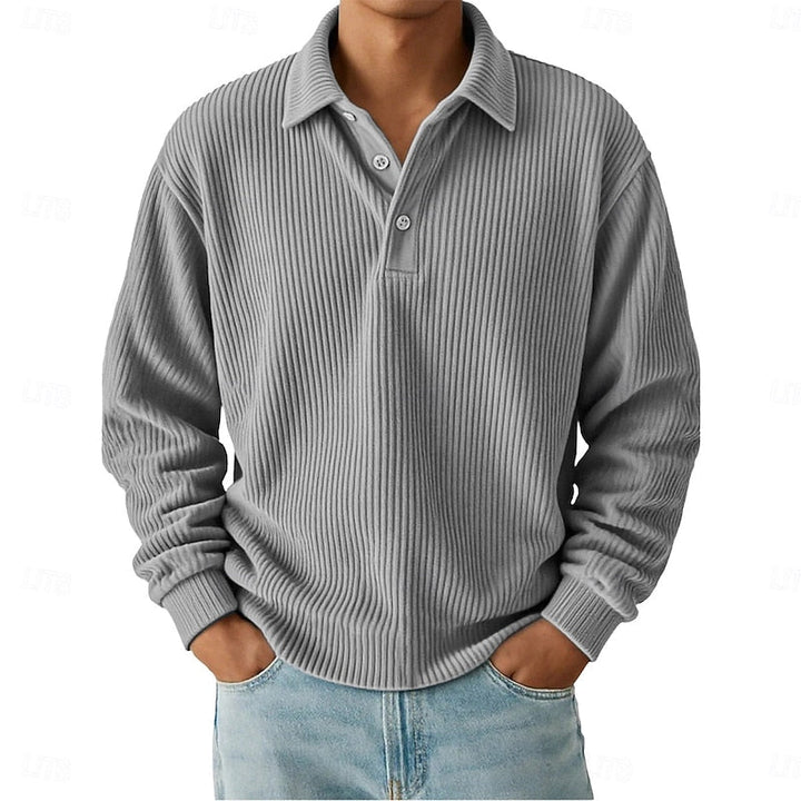 Holden ribbed long sleeve polo shirt in gray, front view
