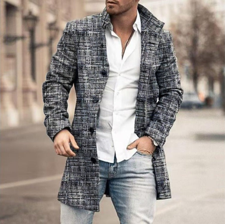 Holden trench coat in gray knit texture, street style front view