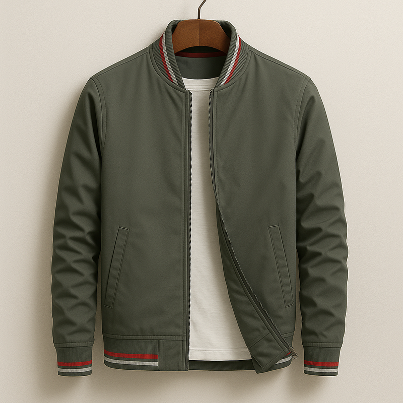 Holden olive green bomber jacket, front view