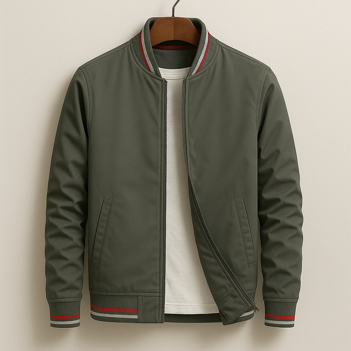 Holden olive green bomber jacket, front view