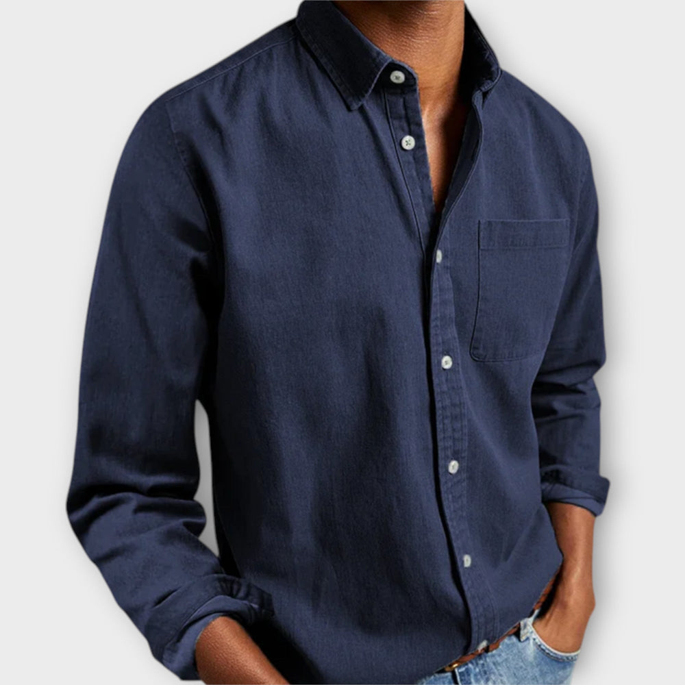 Julian button-down long sleeve shirt in navy, front view