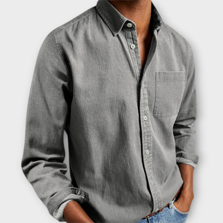 Julian button-down long sleeve shirt in gray, front view
