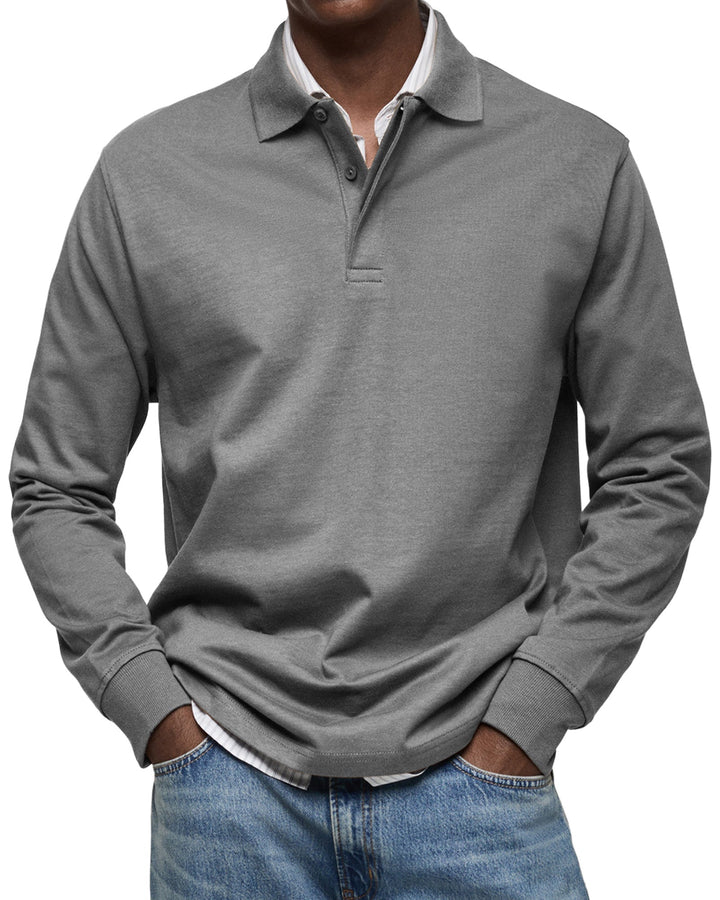 Julian long sleeve polo shirt in gray, front view