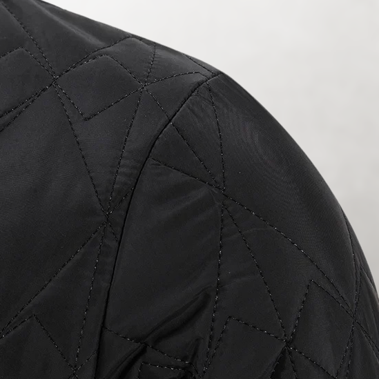 Close-up of diamond quilted shoulder texture and stitching detail