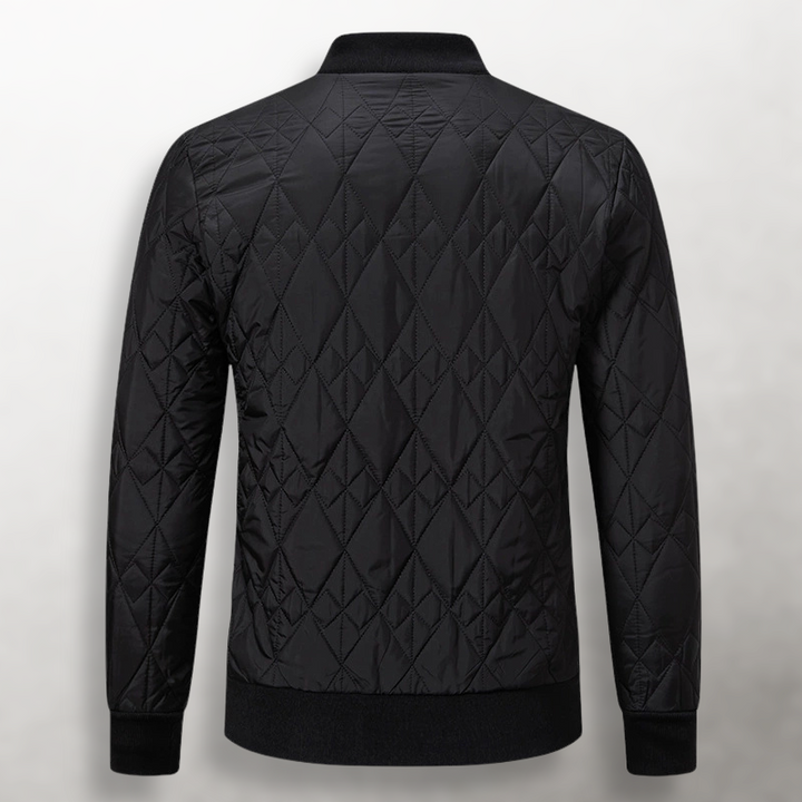 Julian quilted bomber jacket, back view in black