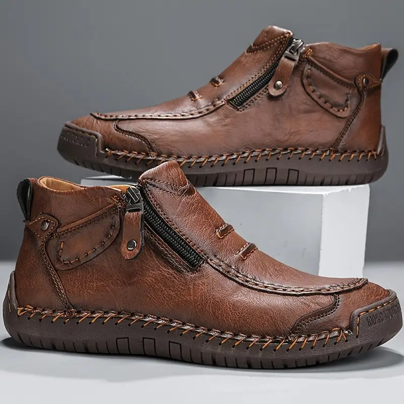 Julian moc toe ankle boots with hand-stitched detailing, pair view