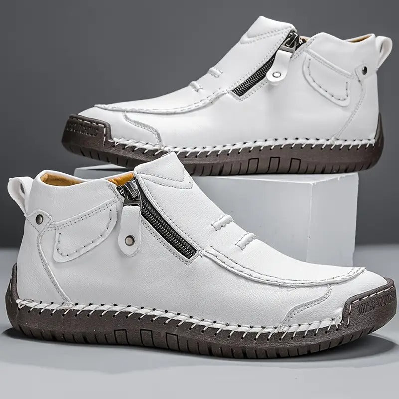 Julian moc toe ankle boots with side zipper, pair view