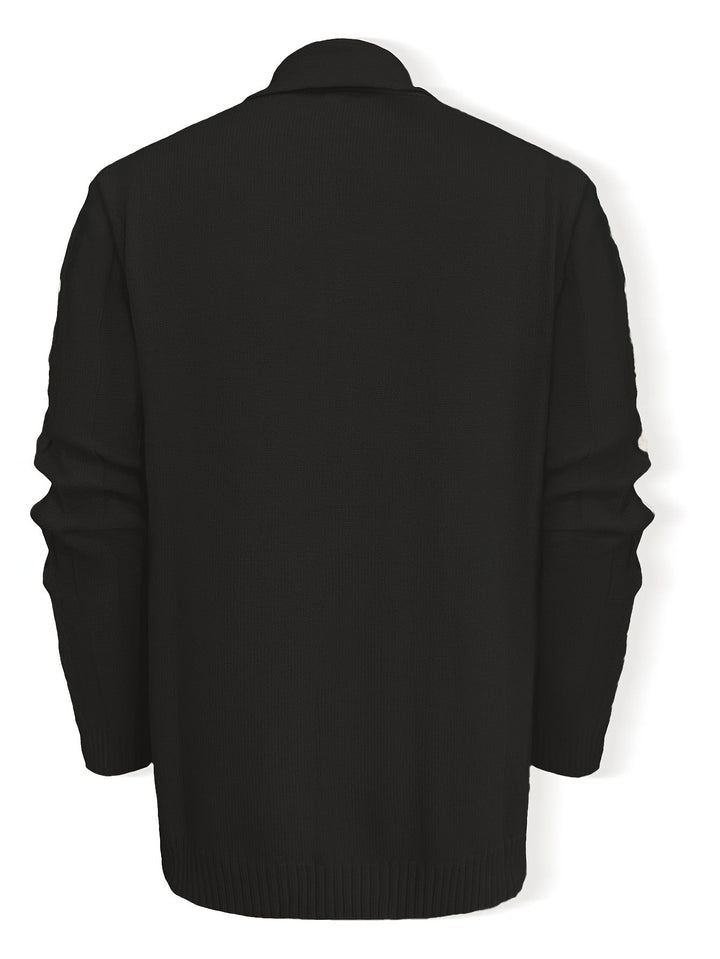Julian black cable knit cardigan, back view