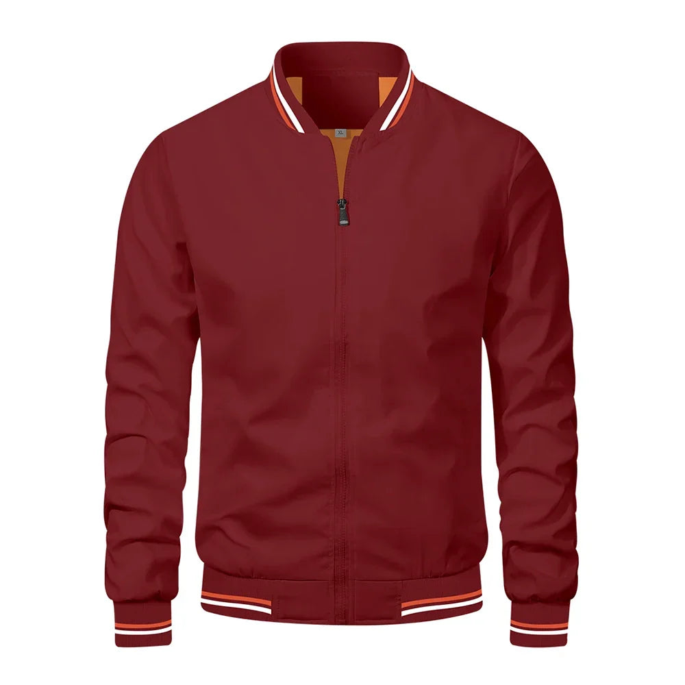 Julian bomber jacket in burgundy with contrast trim, front view