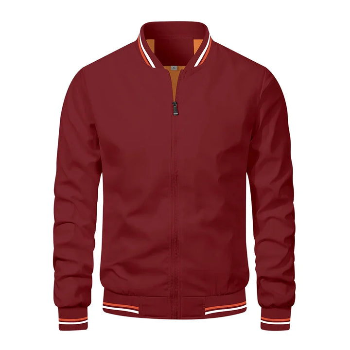 Julian bomber jacket in burgundy with contrast trim, front view