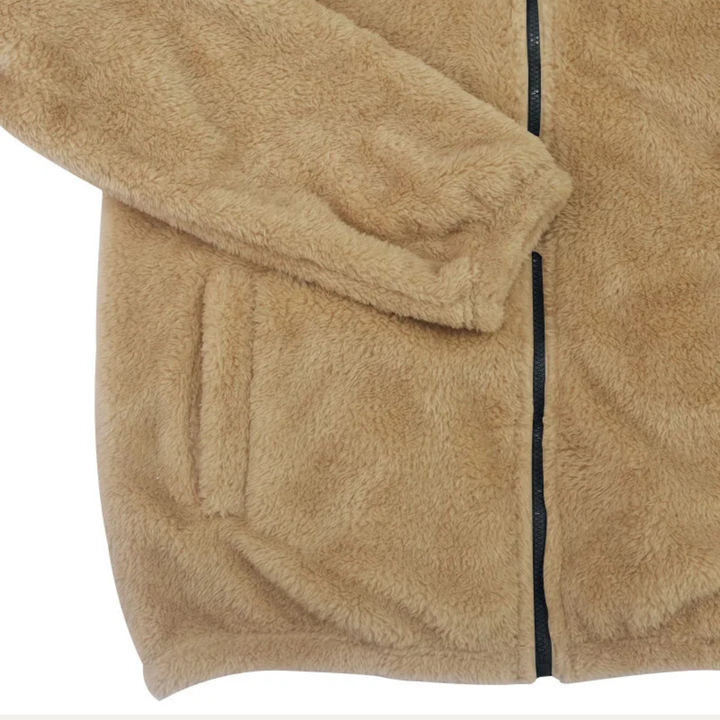 Close-up of Marcus fleece jacket sleeve and pocket detail