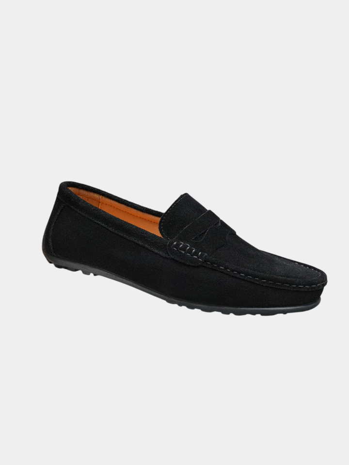 Rutherford orthopedic penny loafer, side profile view