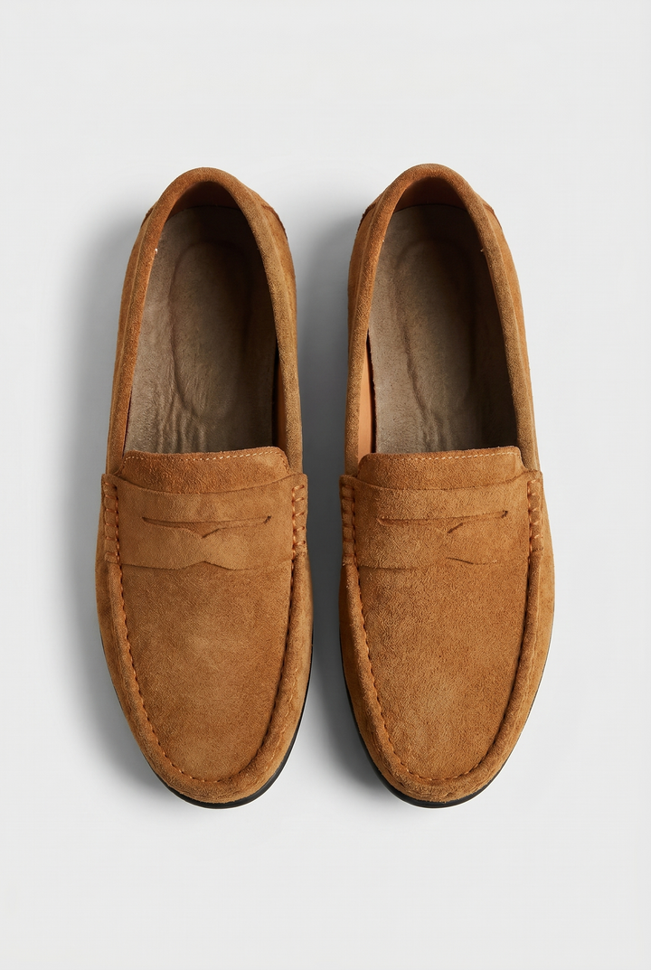 Rutherford orthopedic penny loafers, top view pair