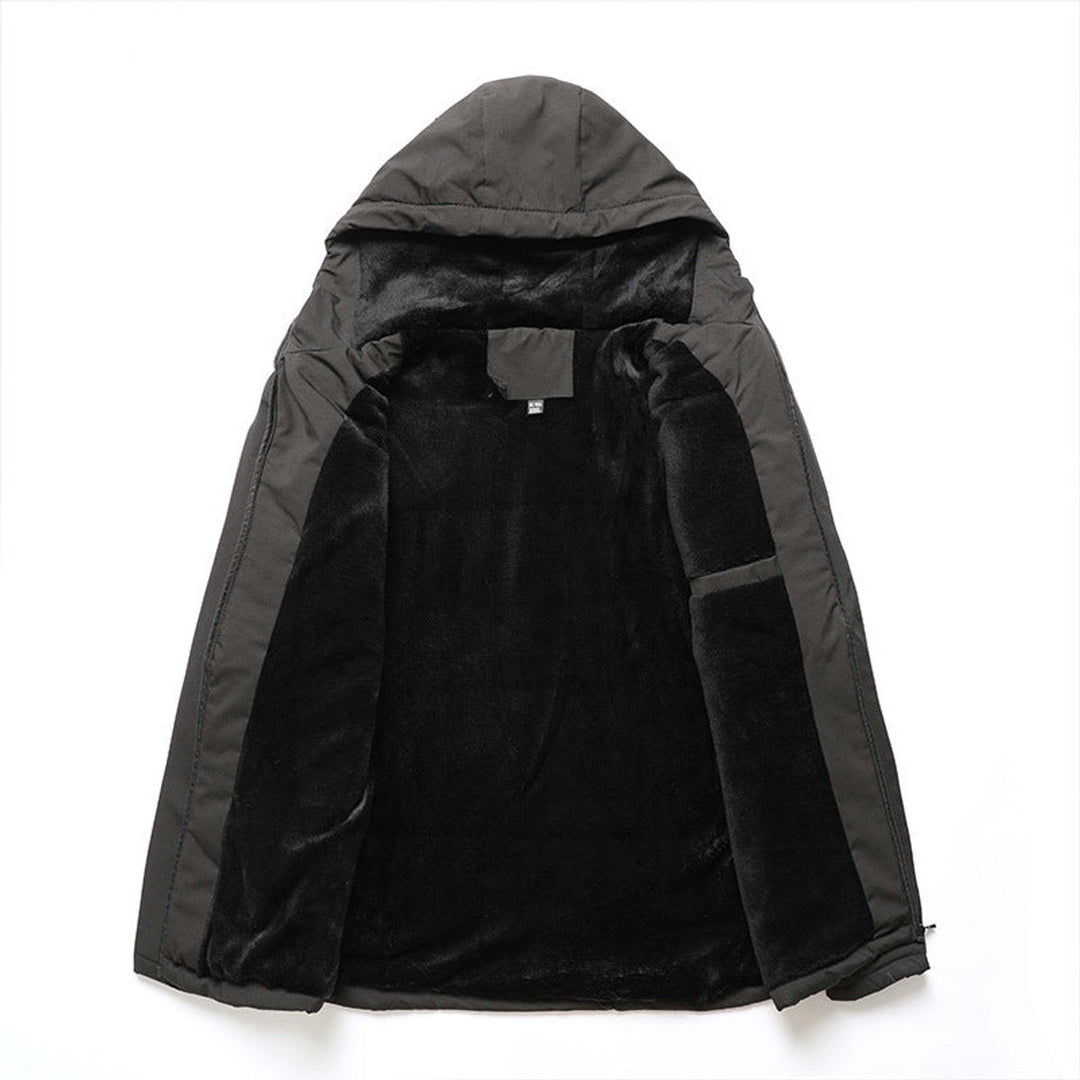 Sawyer winter jacket fleece lining detail, flat lay interior view