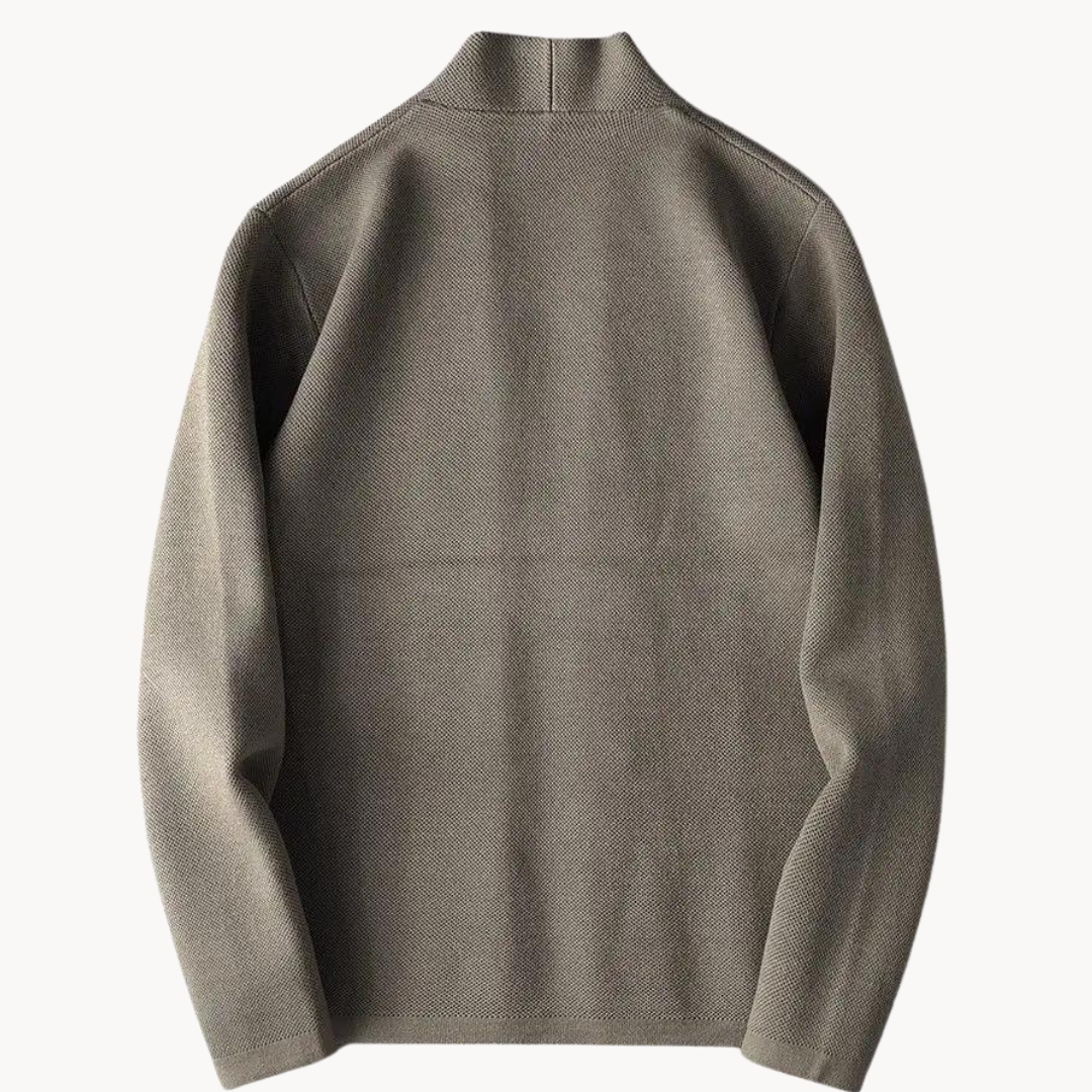 Weston knit cardigan back view in taupe