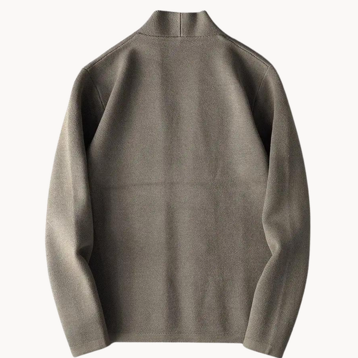Weston knit cardigan back view in taupe