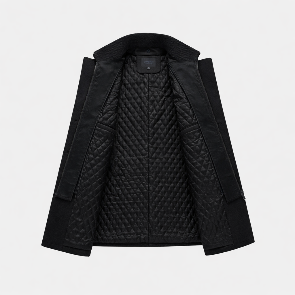 Weston peacoat open flat showing quilted interior lining