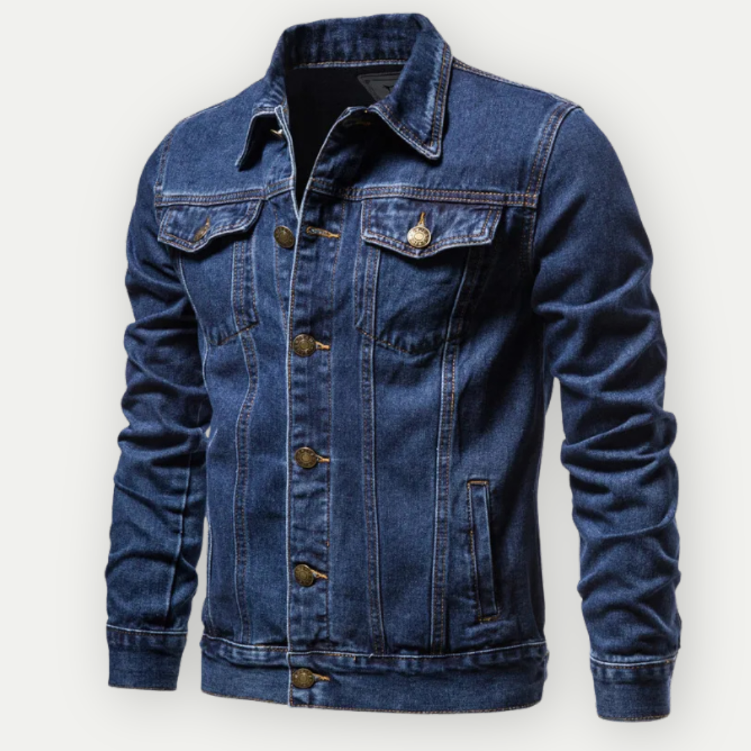 Weston classic denim trucker jacket in dark wash, front view