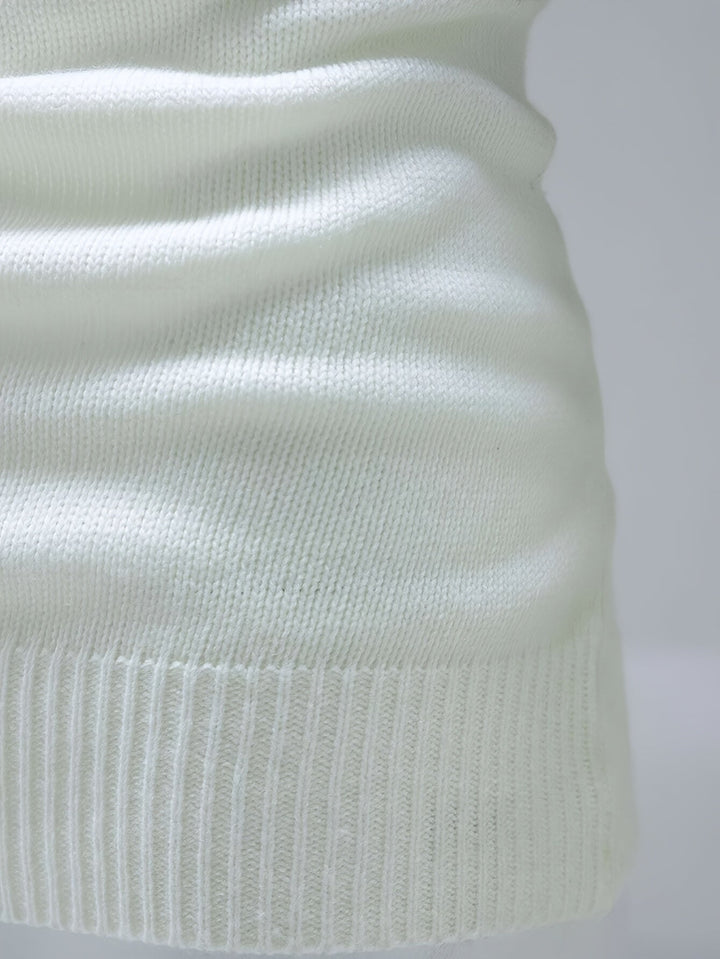 Close-up of ribbed hem detail on Weston sweater