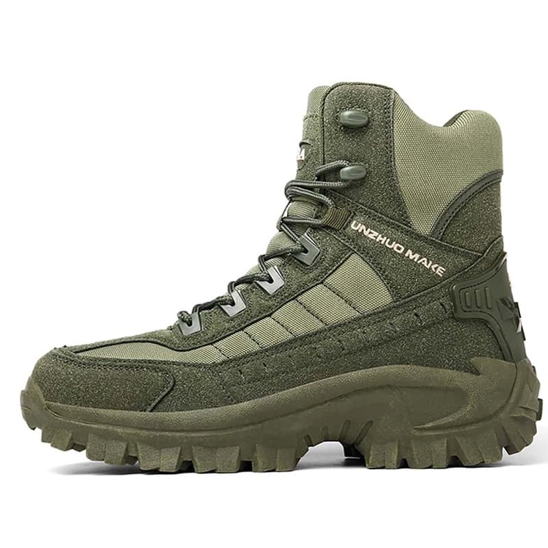 Weston work boots in green side profile view