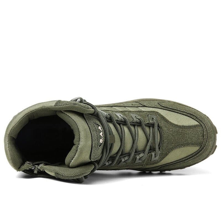 Weston work boots in green top view showing laces