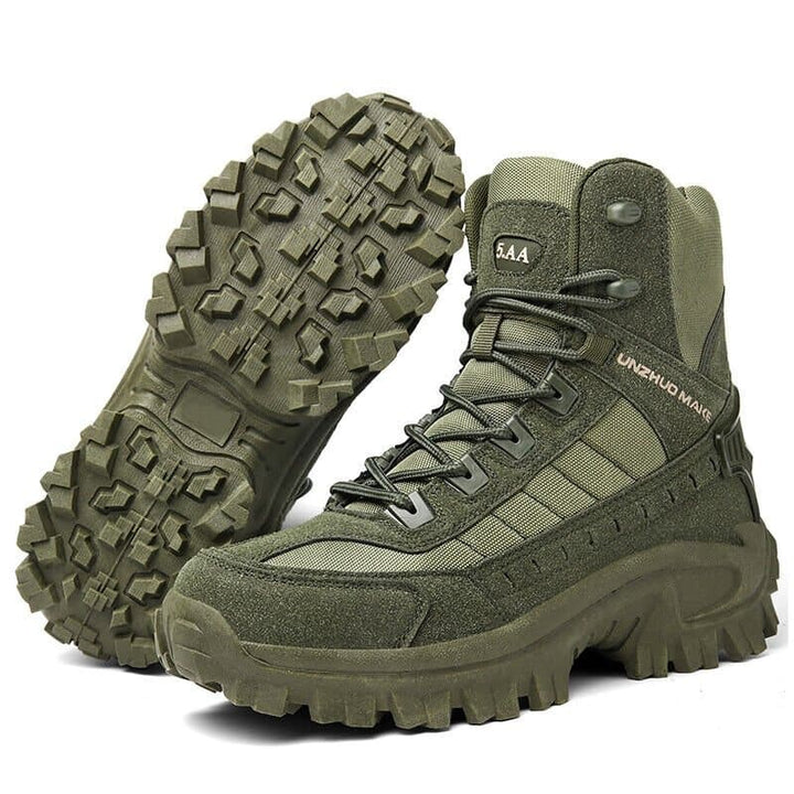 Weston work boots in green pair view with outsole