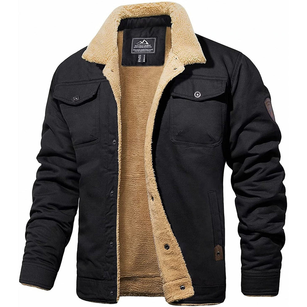 Wystan sherpa collar trucker jacket in black, front view open