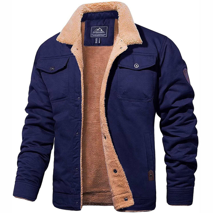Wystan sherpa collar trucker jacket in navy, front view open