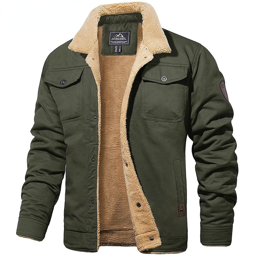 Wystan sherpa collar trucker jacket in olive green, front view open